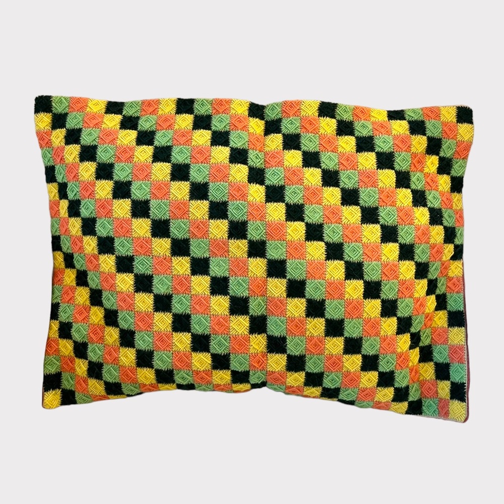 Vintage Handmade Needlepoint Checkered Pillow Cover Diamond Pattern